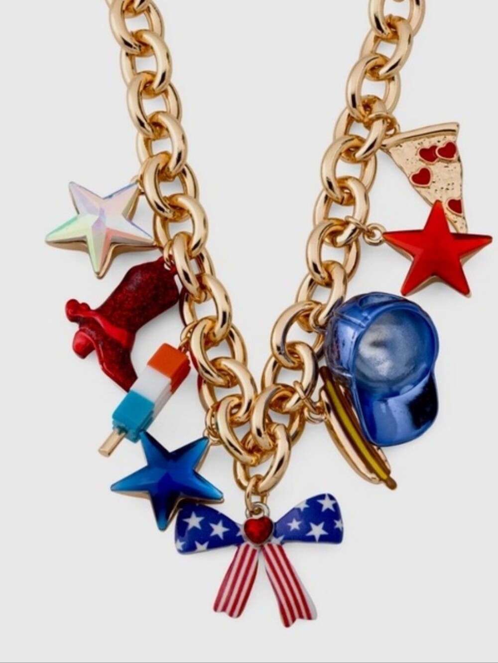 Betsey Johnson Gold-Tone Charm Necklace with Blue, Red, White Accents - Picture 1 of 3